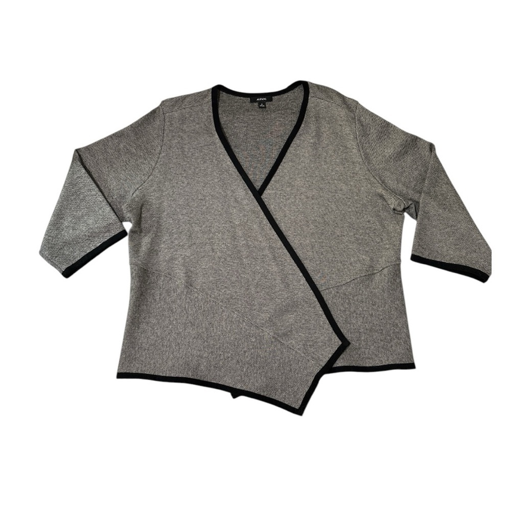Alfani Birds Eye Jacquard 3/4 sleeve cardigan jacket wrap 1X angled hemline